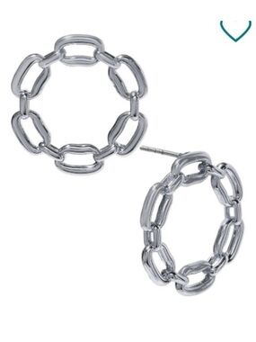 ON 34th Silver Chain Link Front-Facing Hoop Earrings. 0.88 inch diameter. NWT